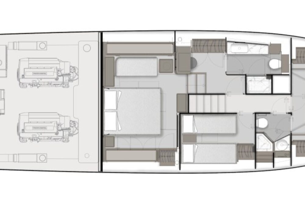 Ferretti Yachts 580 - Layout - Lower Deck - OPT 2 bathrooms