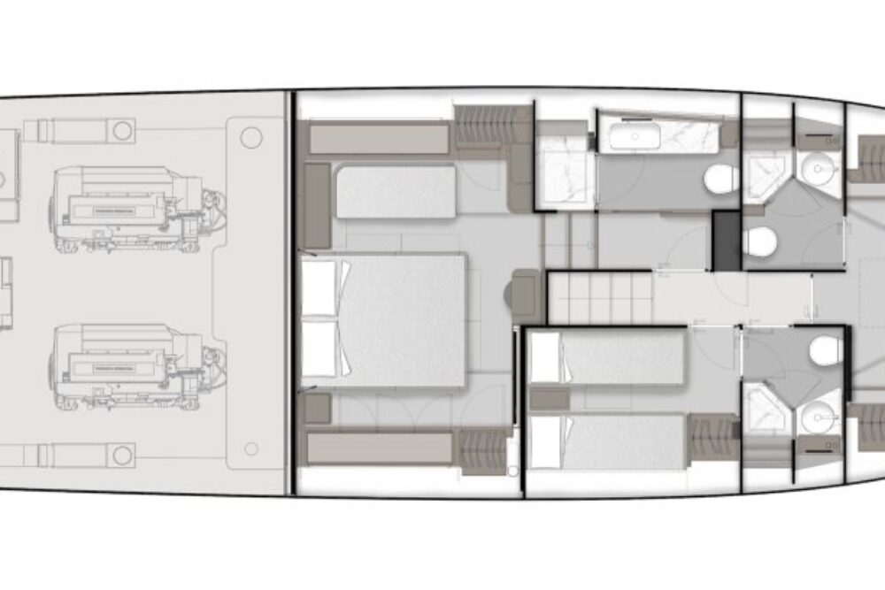 Ferretti Yachts 580 - Layout - Lower Deck - OPT 3 bathrooms